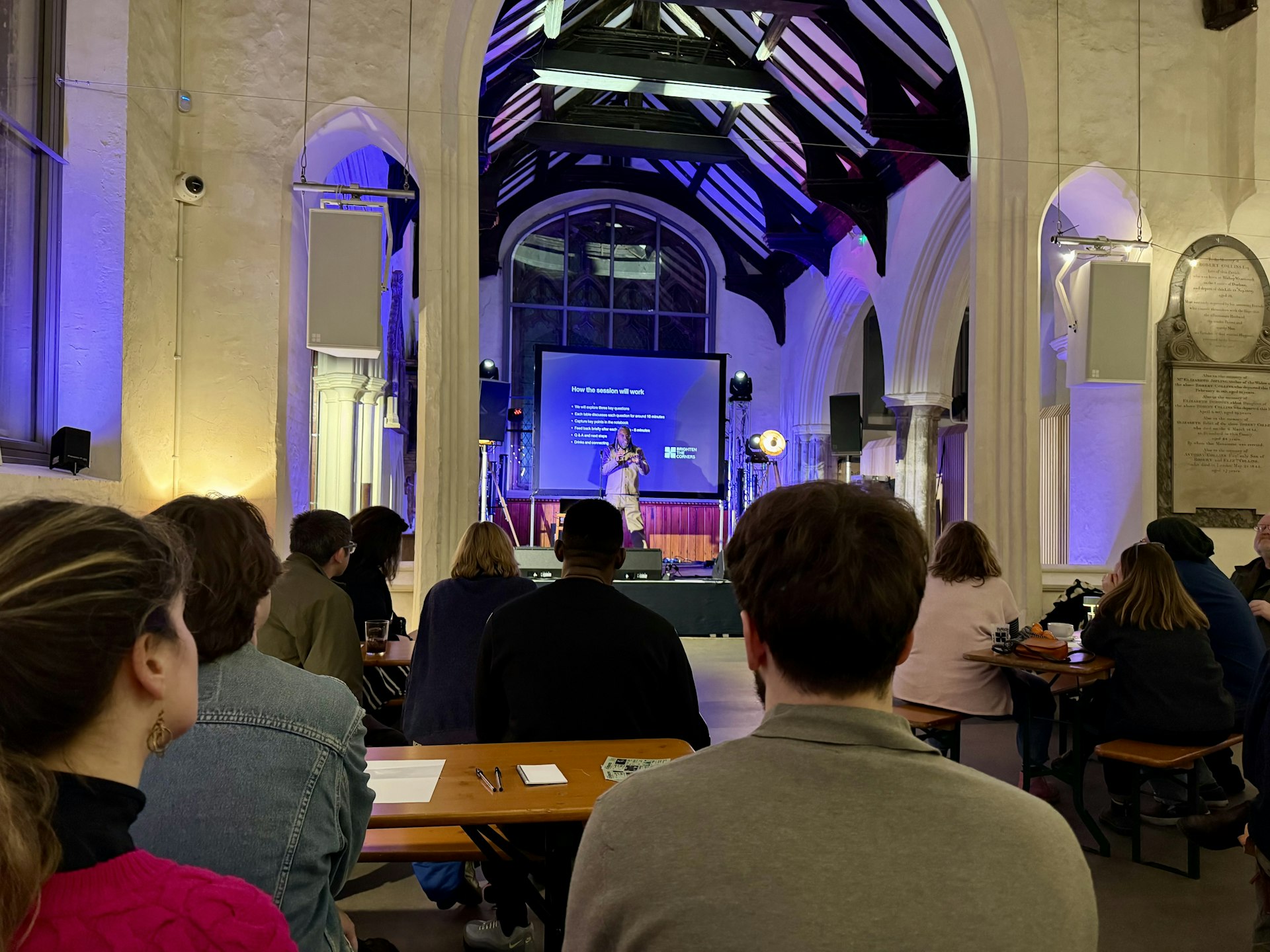 Marcus Harris-Noble presenting plans for The Baths at The Church